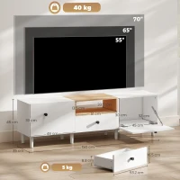 HOMCOM Mobil TV 70" max cu 2 uși rabatabile, sertar și raft deschis, din lemn, 150x35x45 cm, alb și culoare lemn(m-3)