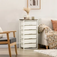 HOMCOM Bedroom Chest of Drawers, 6-Drawer Dresser, Tall Storage Drawer Unit with Steel Frame for Living Room, White(m-10)