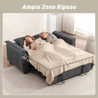 HOMCOM 3 in 1 Divano Letto 2 Posti con Schienale Regolabile in 3 Posizioni e 2 Cuscini, in Ciniglia, Grigio Scuro(m-7)