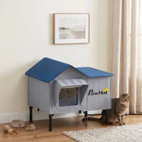 PawHut Heated Cat House Weatherproof w/ Heating Pad, Elevated Base, Escape Door, Cat Winter Shelter for Stray, Barn Cats(m-9)
