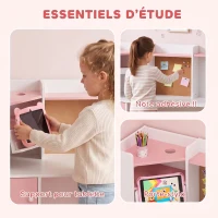 AIYAPLAY Bureau Enfant avec Chaise, Table d'Étude, Support de Tablette Réglable, Porte-Stylos, Panneau en Liège, 5-12 ans, Rose(m-5)