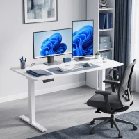 HOMCOM Standing Desk Memory Control Height Adjustable Desk 2 Cable Holes LED Display Sit Stand Desk White(m-2)