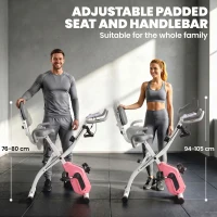 SPORTNOW 4-In-1 Folding Exercise Bike with Resistance Bands, Bluetooth App, 8-Level Magnetic Resistance, LCD Display, Pink(m-7)