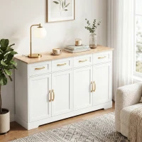 HOMCOM Sideboard Buffet Cabinet, 140 cm Kitchen Storage Cabinet with 4 Drawers, 4 Doors and 2 Adjustable Shelves, White(m-9)
