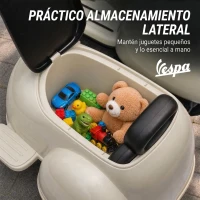 AIYAPLAY Moto Eléctrica para Niños Licencia VESPA con 2 Asientos Arranque Suave Luz Delantera Música USB y Almacenamiento Crema(m-7)