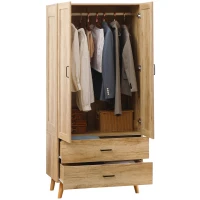 HOMCOM Armadio 2 Ante a Battente con 2 Cassetti e Asta Appendiabiti, 80x54x180 cm, Legno(m-11)