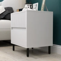 HOMCOM Simple Line Indented Two-Drawer Bedside Table - White(m-7)