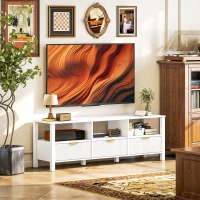 HOMCOM Meuble TV 152 cm, meuble télé pour téléviseur 65 pouces avec 3 tiroirs et 3 étagères ouvertes, 152x39,5x50cm, blanc(m-9)