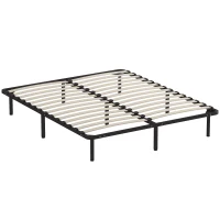 HOMCOM Cadre de lit 160 x 190 cm, lit 2 personnes en bois massif avec sommier à lattes et pied, rangement au-dessous, noir(m-1)