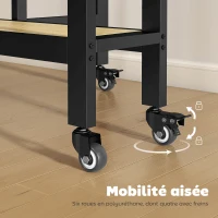 HOMCOM Table à manger pliante sur roulettes, table de cuisine pour 4 personnes avec étagère intégrée, 100 x 100 x 75 cm, chêne(m-5)