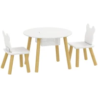 AIYAPLAY Ensemble 1 table ronde, 2 chaises pour enfant 3 pièces, dossier en forme d'ours, activités, bricolage, repas, 3-6 ans(m-1)