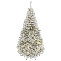 HOMCOM Árbol de Navidad Nevado con 240 Luces LED Blanco Cálido 200 cm 850 Ramas Ignífugas Abatibles Base Metálica Plegable(m-1)