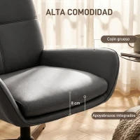HOMCOM Butaca de Salón Tapizado en PU Sillón Lectura con Asiento Acolchado Reposabrazos Patas Metálicas Gris(m-5)