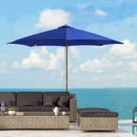 Outsunny Ombrellone Impermeabile Rotondo con Palo Centrale e Camino Antivento, in Legno e Poliestere Grigio, Ø300x250cm(m-10)