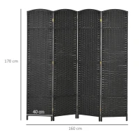 HOMCOM Biombo Separador de Ambientes de 4 Paneles Biombo Plegable 160x170 cm para Salón Dormitorio Oficina Negro(m-3)