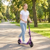SPORTNOW Foldable Kick Scooter with Height Adjustable Handlebar, One-click Folding Adult Scooters with 200 mm Big Wheels, Purple(m-14)