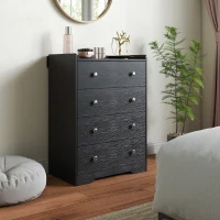 HOMCOM 4 Drawer Chest of Drawers, Modern Dresser for Bedroom, Storage Cabinet for Living Room Entryway, Black Wood Effect(m-7)