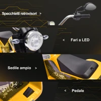HOMCOM Moto Elettrica per Bambini a 3 Ruote con Luci e Suoni, Batteria Ricaricabile 6V, Velocità 2 km/h, per Bimbi da 18-36 Mesi, 72cmx57cmx56cm Gialla(m-5)