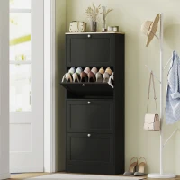 HOMCOM Meuble à chaussures 24 paires, armoire à chaussures avec 4 tiroirs rabattables, étagères réglables, 60x23,5x153cm, noir(m-2)