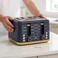 HOMCOM Toaster, Toaster 4 Slice with 7 Browning Levels, High Lift, Reheat/Defrost/Cancel, Dark Blue(m-3)