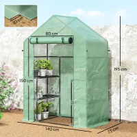 Outsunny Serra da Giardino con 2 Mensole a 3 Livelli e Ingresso a Zip, in Acciaio e PE, 142x73x195 cm, Verde(m-3)