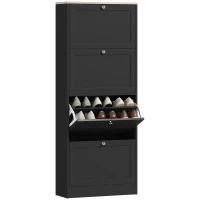 HOMCOM Meuble à chaussures 24 paires, armoire à chaussures avec 4 tiroirs rabattables, étagères réglables, 60x23,5x153cm, noir(m-11)