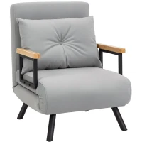 HOMCOM Sofá Cama Individual Plegable Sofá Cama Convertible 4 en 1 Respaldo Ajustable de 5 Niveles y Almohada 63x73x81 cm Gris(m-1)