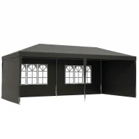 Outsunny 6 x 3 m Party Tent Gazebo - Outdoor Patio Canopy Shelter with Windows and Side Panels, Dark Grey(m-1)