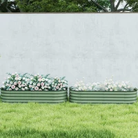 Outsunny Galvanised Raised Garden Bed, Metal Planter Box with Safety Edging, for Flowers, Herbs, Succulents, Pack of 2, Green(m-10)