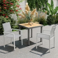 Outsunny Juego de 2 Sillas de Jardín Exterior Apilables con Tela Transpirable Reposabrazos y Respaldo 56x58x89 cm Gris Claro(m-2)