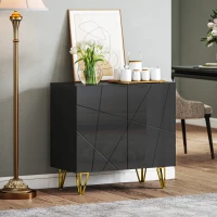 HOMCOM Modern Luxe High Gloss Sideboard, with Hairpin Legs - Black(m-10)
