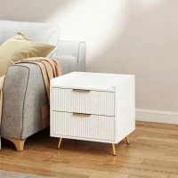 HOMCOM Table de chevet, table de nuit avec 2 tiroirs rainurés, pieds en métal dorés, 50 x 40 x 50 cm, blanc(m-2)