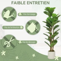 HOMCOM Plante artificielle intérieure 120 cm Figuier lyre arbre artificiel avec pot en plastique et tronc en bois massif, vert(m-5)