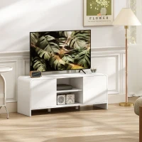 HOMCOM Meuble TV meuble télé pour téléviseur jusqu'à 55 pouces 2 portes 2 compartiments étagère réglable 110x35x45cm blanc(m-2)