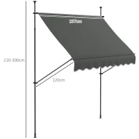 Outsunny Store banne autoportant manuel rétractable 2,5 x 1,2 x 2,1-3 m inclinaison réglable métal alu polyester gris foncé(m-3)