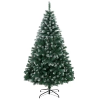 HOMCOM Brad de Crăciun cu 700 Ramuri Ignifuge, Efect Înzăpezit Realist și Bază din Oțel, 100x100x180 cm, Verde(m-12)