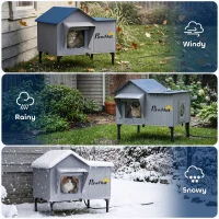 PawHut Heated Cat House Weatherproof w/ Heating Pad, Elevated Base, Escape Door, Cat Winter Shelter for Stray, Barn Cats(m-8)