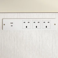 HOMCOM L Shaped Gaming Desk Reversible Power Outlets Corner Desk Storage Drawers Monitor Shelf 150 cm White(m-9)
