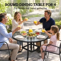 Outsunny Tempered Glass Top Round Outdoor Dining Table with Parasol Hole, 96.5 x 96.5 x 71 cm(m-6)