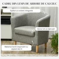 HOMCOM Fotoliu Modern tip Scoică din Material Textil cu Aspect de In și Picioare din Lemn, 74x63x73cm, Gri(m-4)