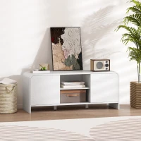 HOMCOM Meuble TV meuble télé pour téléviseur jusqu'à 55 pouces 2 portes 2 compartiments étagère réglable 110x35x45cm blanc(m-9)