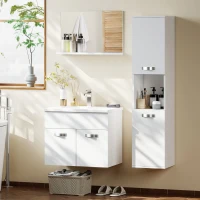 kleankin Conjunto de Muebles de Baño de Pared 4 Piezas Incluye Espejo Armario con Lavabo Cerámico y Columna de Baño Blanco(m-2)