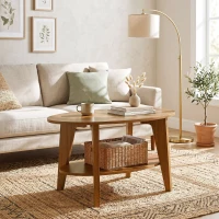HOMCOM Masă de cafea ovală cu 2 nivele, masă de living modernă cu raft inferior deschis, 80 x 50 x 45 cm, Stejar(m-6)