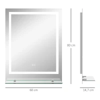 kleankin Miroir rectangulaire mural lumineux LED de salle de bain 80 x 60 cm(m-3)