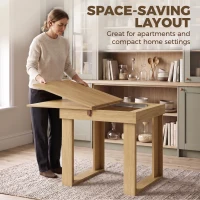 HOMCOM Folding Dining Table Under-Table Storage Extendable Kitchen Table Steel Rail Oak Effect(m-5)
