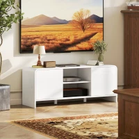 HOMCOM Meuble TV meuble télé pour téléviseur jusqu'à 55 pouces 2 portes 2 compartiments étagère réglable 110x35x45cm blanc(m-8)