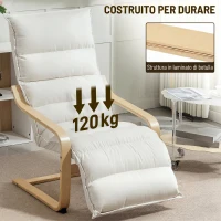 HOMCOM Poltroncina Relax in Legno con Rivestimento in Velluto e Poggiapiedi Regolabile, Crema(m-7)