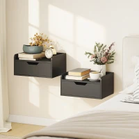 HOMCOM Set de 2 Mesitas de Noche de Pared Mesillas Flotantes con 1 Cajón para Dormitorio Habitación 40x30x19,5 cm Negro(m-9)