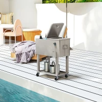 Outsunny Carro Nevera con Ruedas Abrebotellas y Estante 56L para Patio Fiesta Terraza 67x35x80 cm Gris Claro(m-10)
