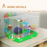 PawHut 2 Tier Hamster Cage, Gerbil Cage with Handle, Exercise Wheels, Tunnel, Water Bottle, Dishes, Ladder, for Dwarf(m-6)